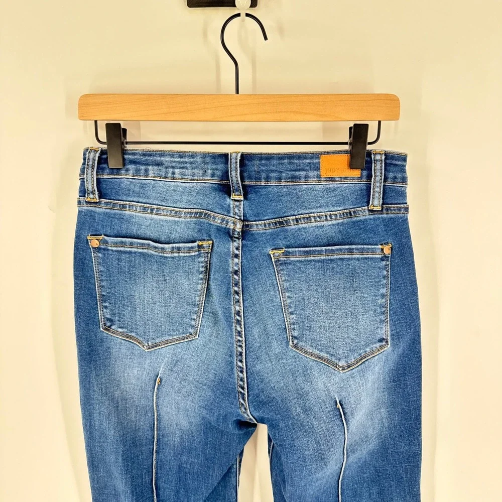 Judy‎ Blue Straight Leg Jeans Blue 7/28 High Rise Seam Detail Stretch Denim